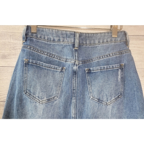 Pacsun Womens Denim Jean Mini Skirt Size 25 Blue Distressed Raw Hem Pockets - Picture 4 of 11